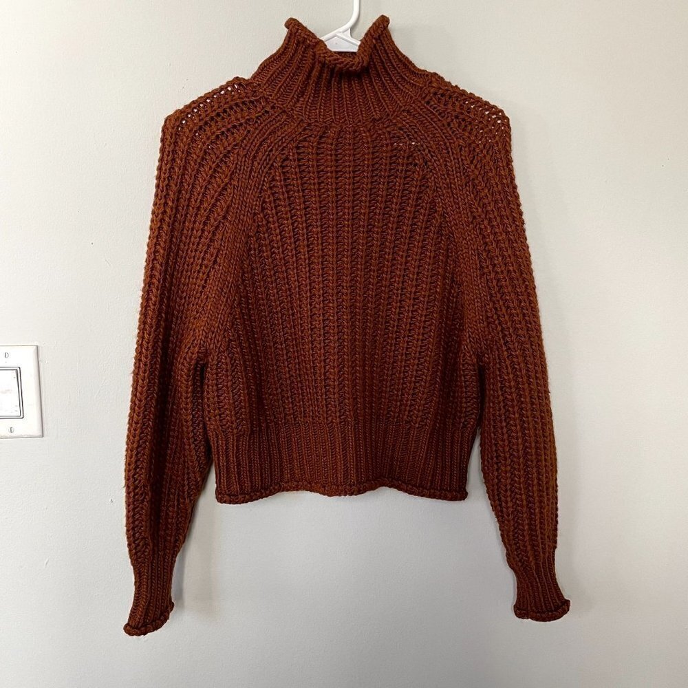 H&M knit sweater comfortable casual thick warm turtleneck style coral orange